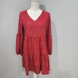 Women Tunic Dress V Neck Casual Loose Flowy Swing Shift Dress Red Size Medium